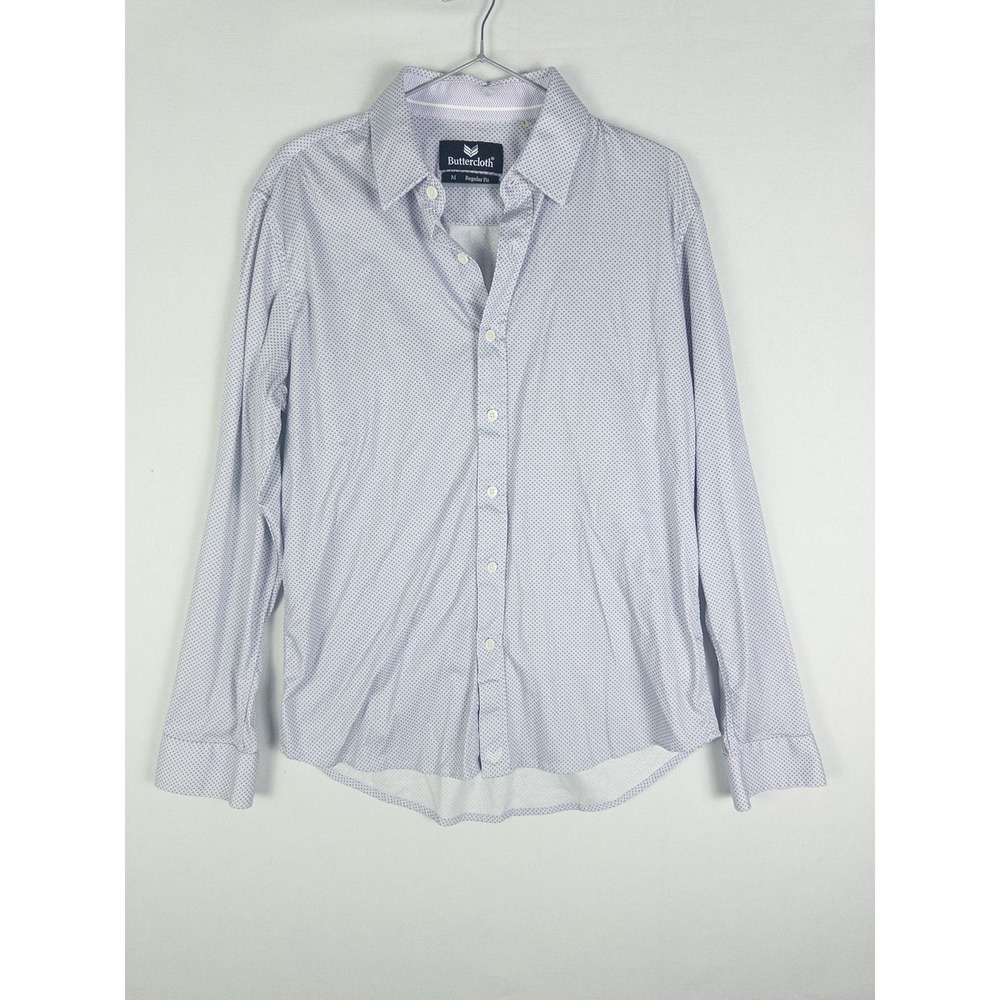 Buttercloth Regular Fit Button Up Shirt Mens M White Purple Geometric Minimalist